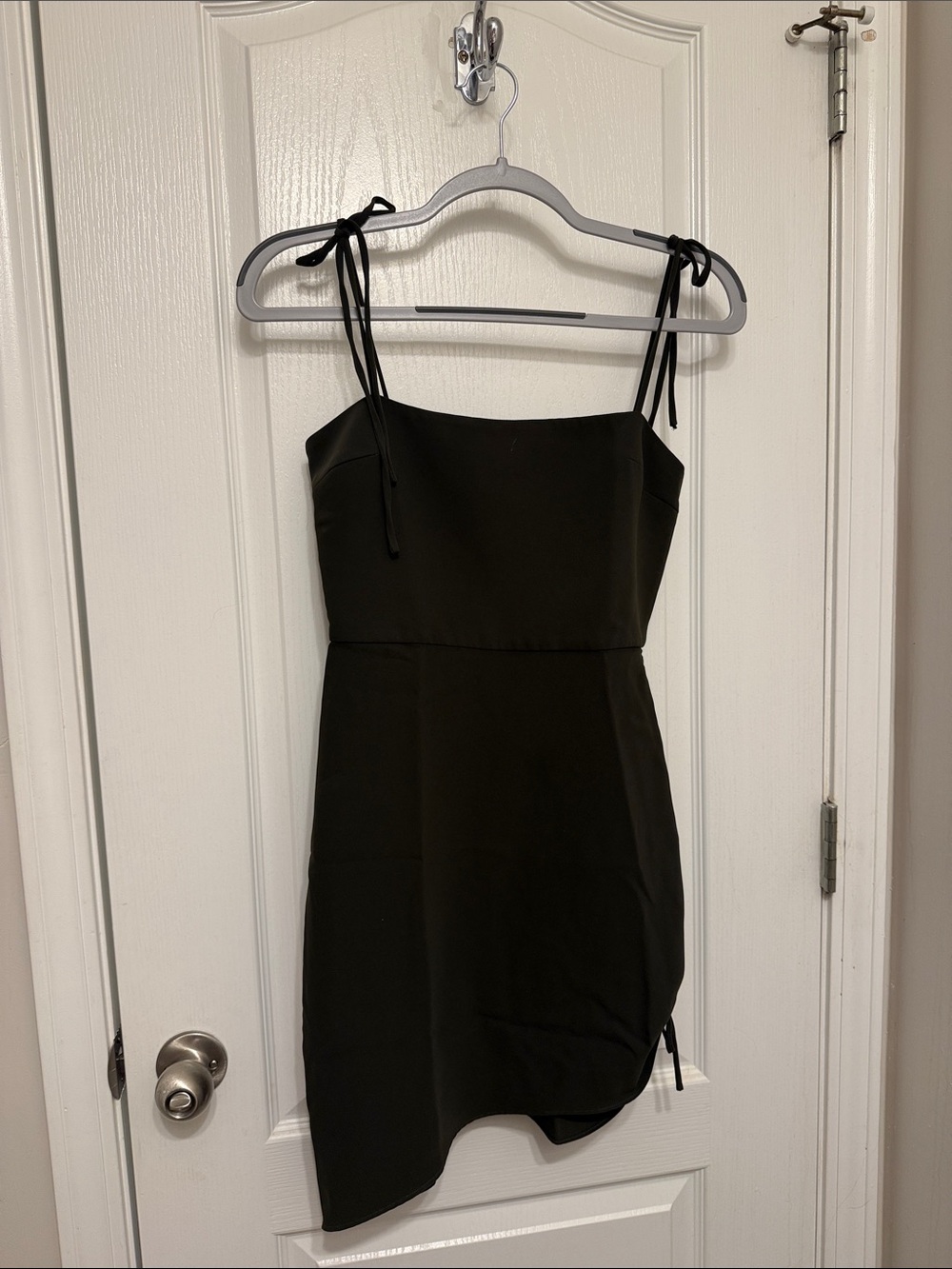 Amanda Uprichard Dark Green Asymmetrical Tie-Shoulder Mini Dress
